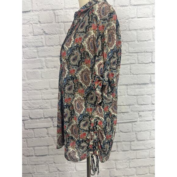 Amang NY Sheer Vibrant Paisley Print Boho Flowy Blouse - Picture 7 of 8